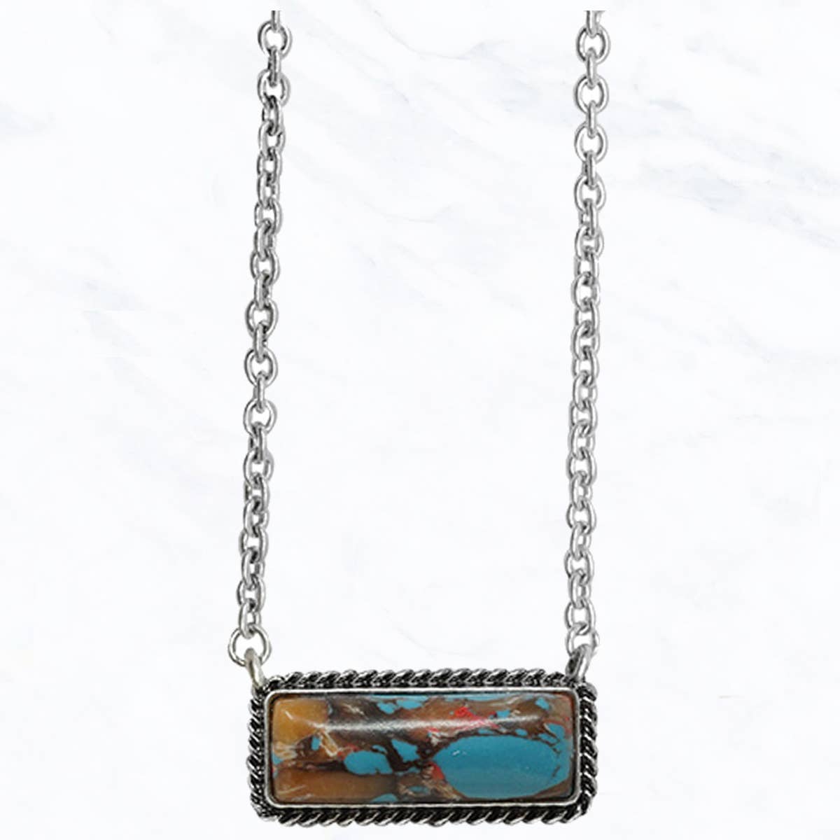 Semi Stone Bar 18' NK: Silver Turquoise