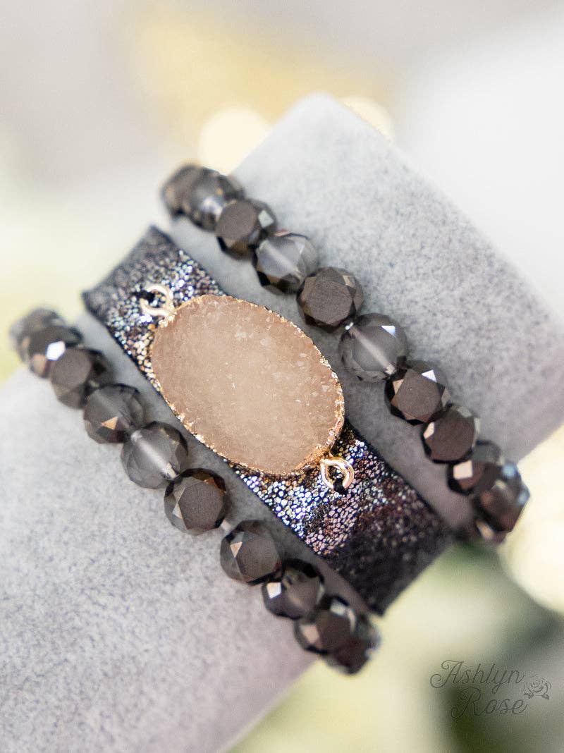 Midnight Druzy Bracelet Set: Black