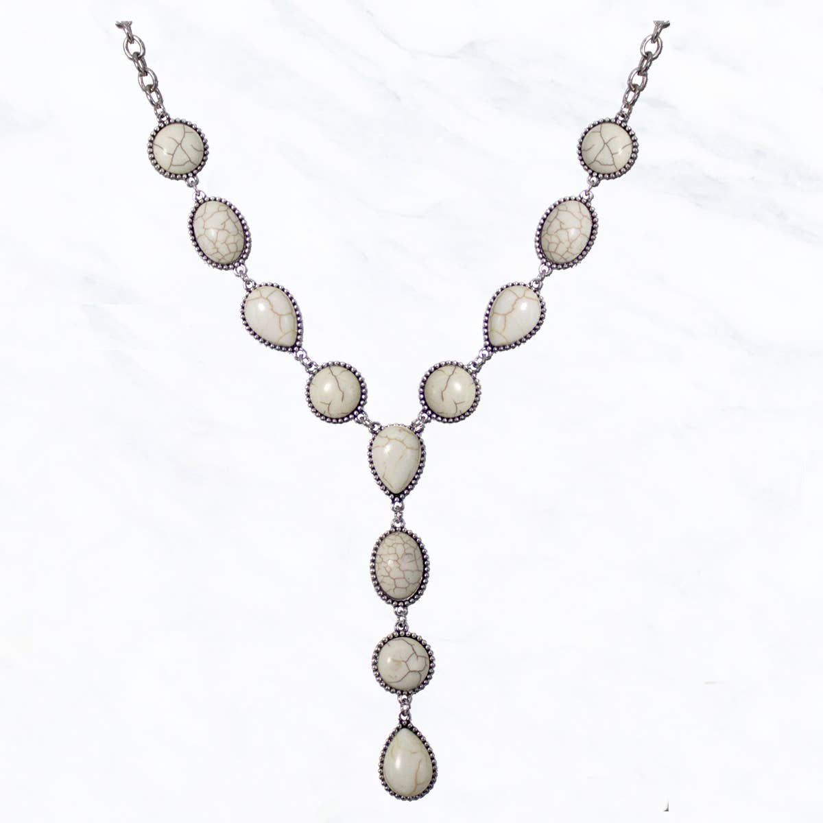 Western Cabochon Semi Stone Necklace: White
