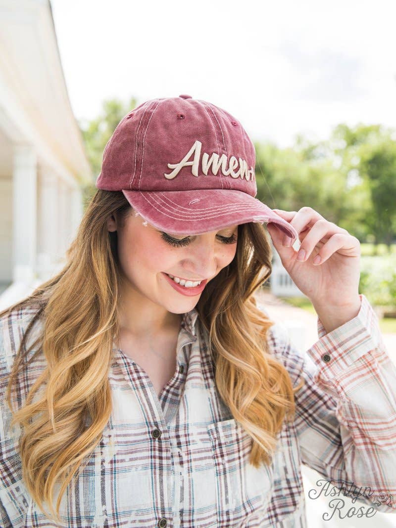Maroon Amen Embroidery Hat