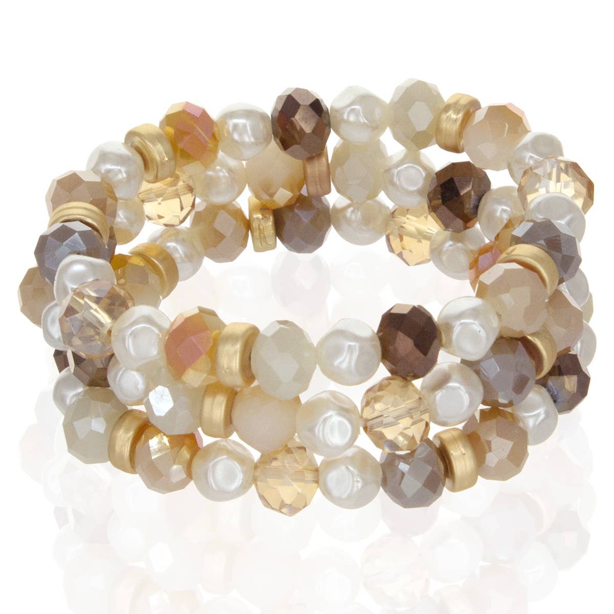 4 Row Bead Ball Glass Bead Stretch Bracelet: Nude