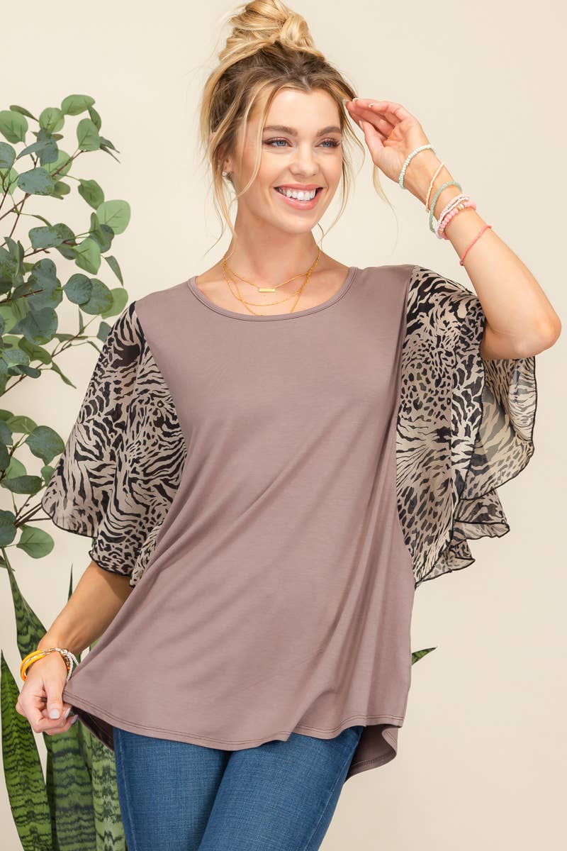 SOLID TOP WITH CHIFFON WING SLEEVES -CT43008