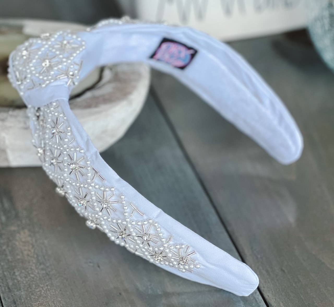 Pearl and Rhinestone Seed Beaded Top Knot Headband