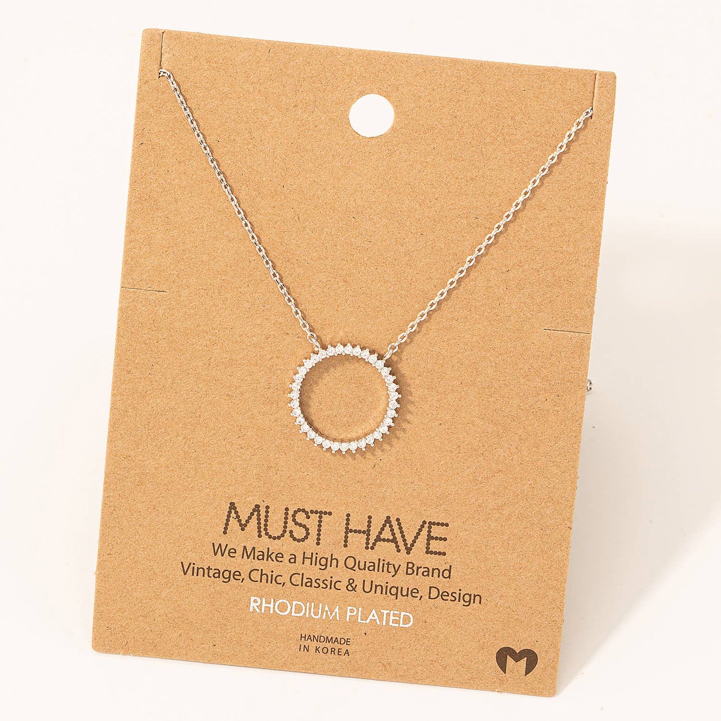 Silver Rhinestone Circle Pendant Necklace