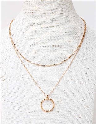 Gold Beaded Chain with Open Circle Layered 16"-18" Necklace