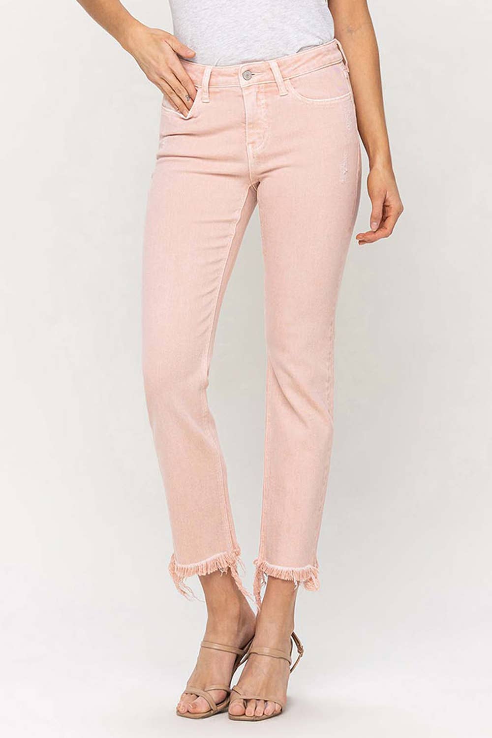 VERVET PINK MID RISE SLIM STRAIGHT JEANS