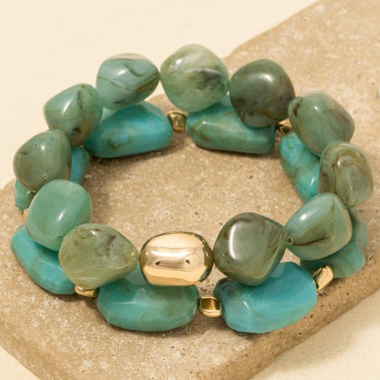 Turquoise Mixed Chunky Acrylic Beaded Bracelet Set