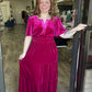 Fuchsia Velvet Shirred Waist Dress