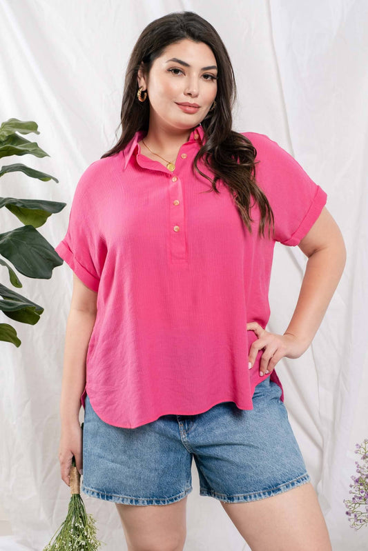 Plus Pink Mid Button Down Top