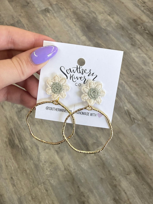 Cream & Mint Crochet Gold Dangles