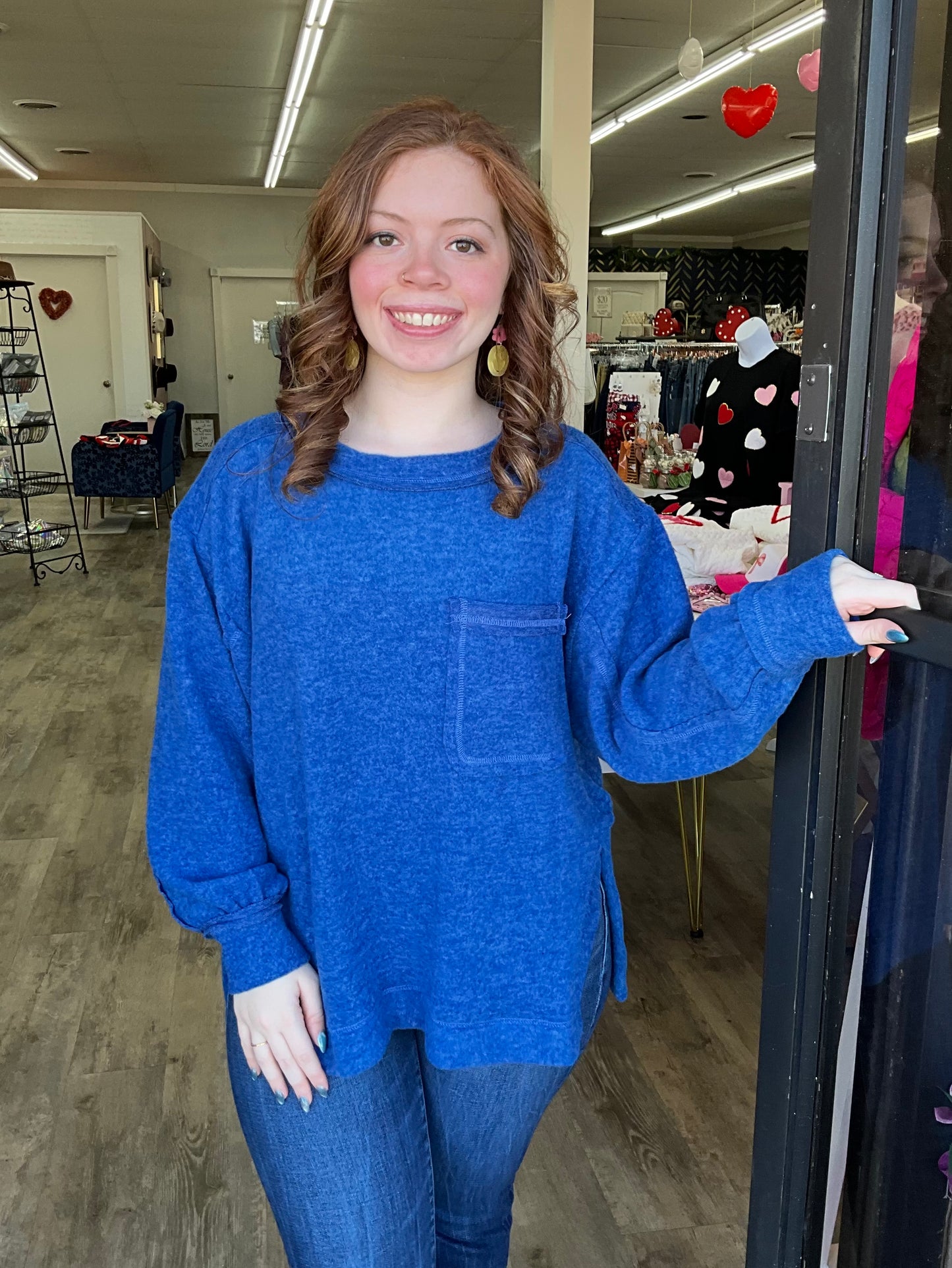 Plus Blue Brushed Round Neck Sweater