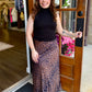 Brown Satin Leopard Print Maxi Skirt