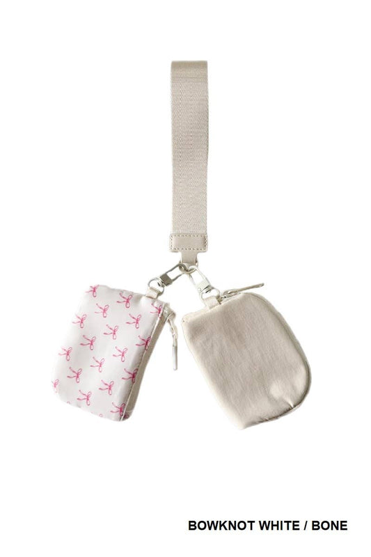 Bow Dual Pouch Wristlet Keychain Wallet