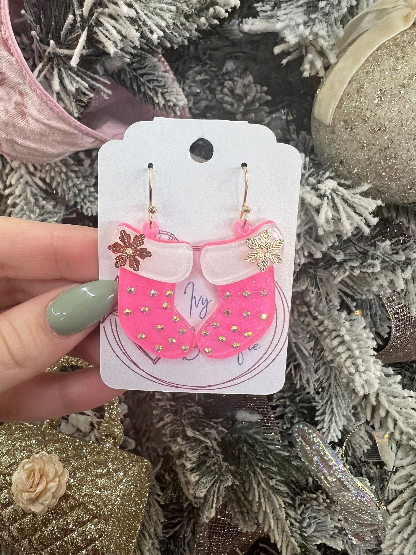 Pink Christmas Stocking Earrings