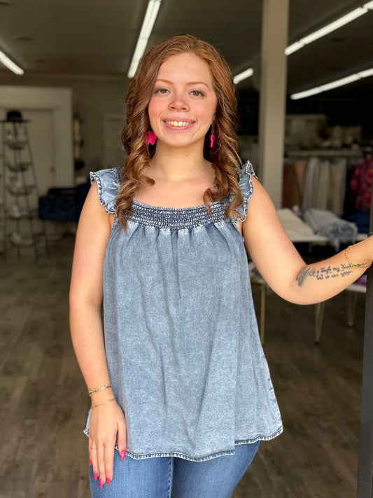Denim Ruffled Tank