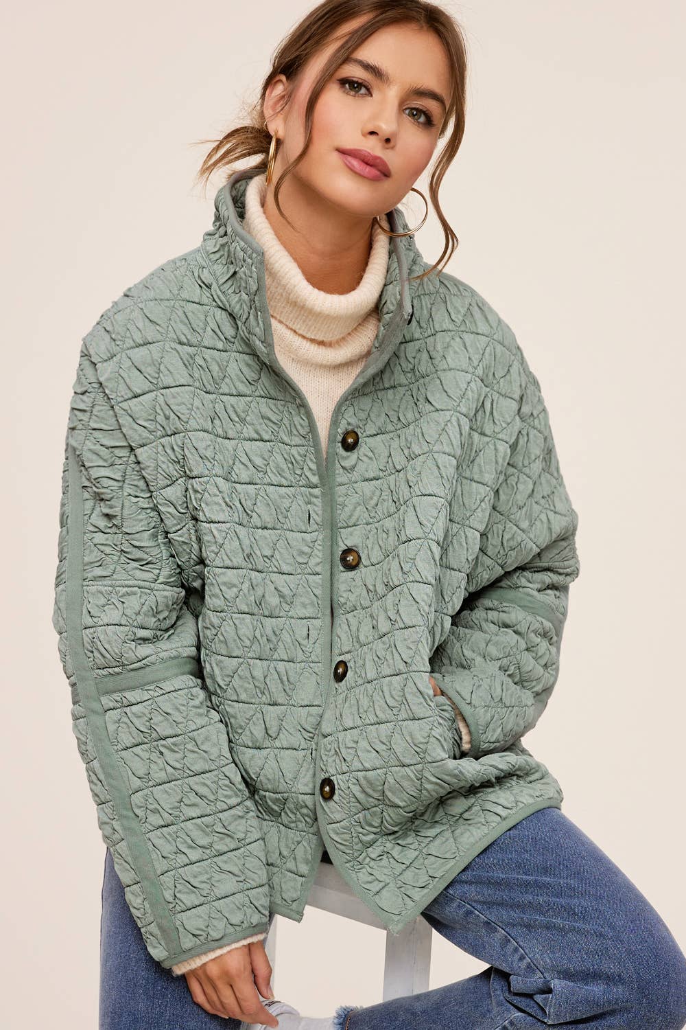 Soft Quilted Fall Winter Jacket / Sage