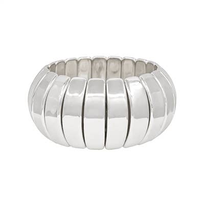 Silver Large 1.5" Rounded Bar Metal Stretch Bracelet