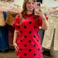 Red & Black Puff Sleeve Polka Dot Mini Dress
