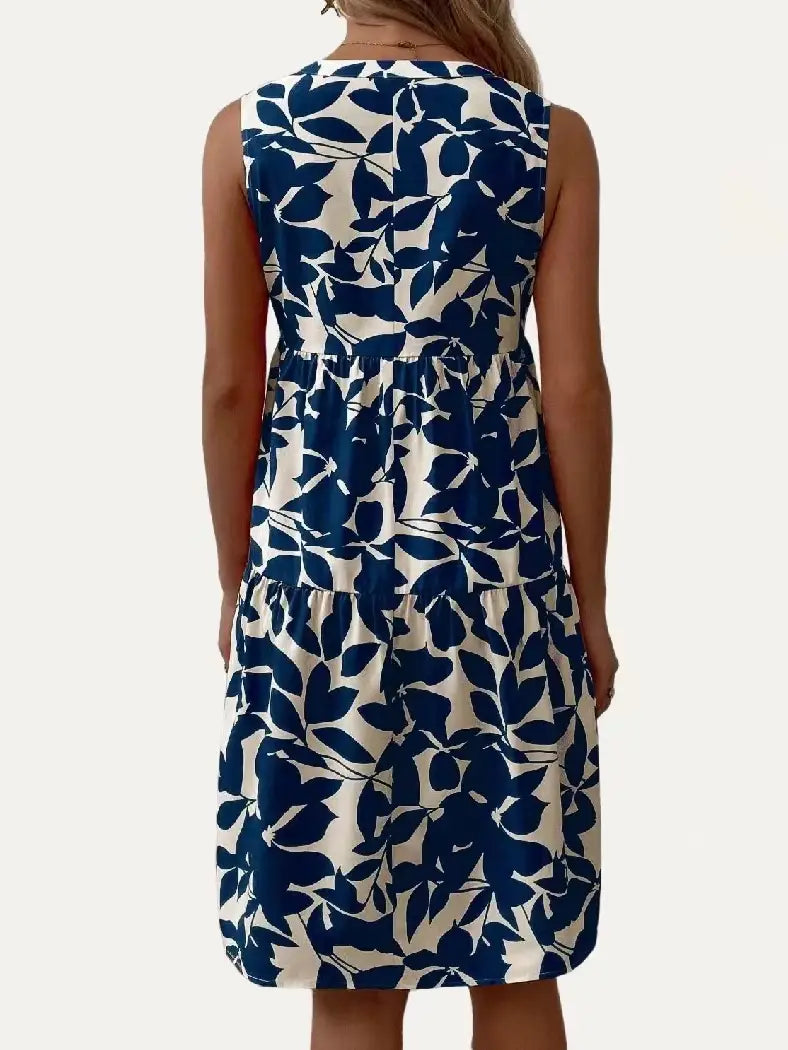 Blue Floral Sleeveless Dress