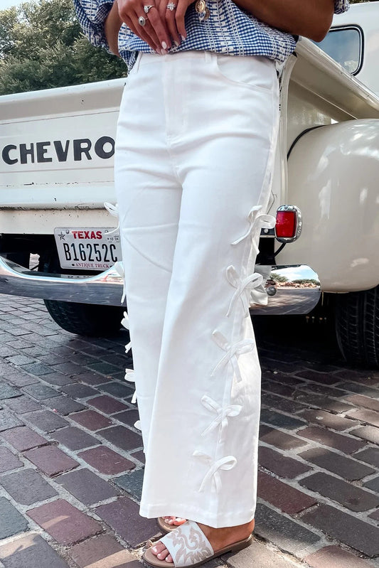 White Bow Straight Loose Jeans