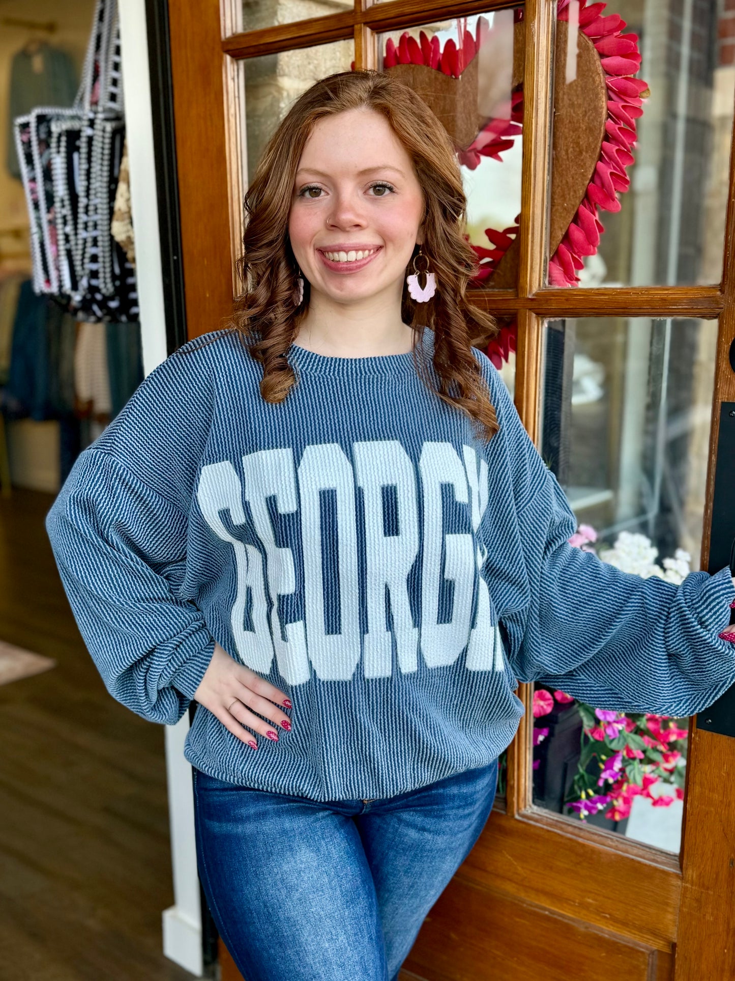 Blue GA Comfy Oversize Graphic Sweatshirt