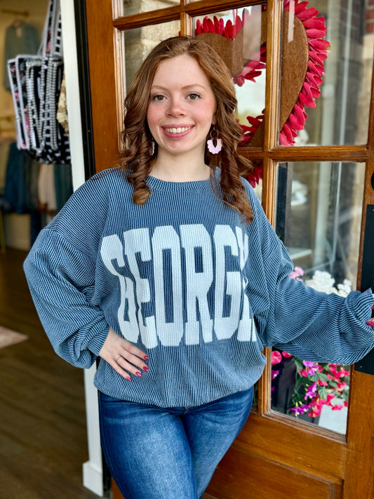 Blue GA Comfy Oversize Graphic Sweatshirt