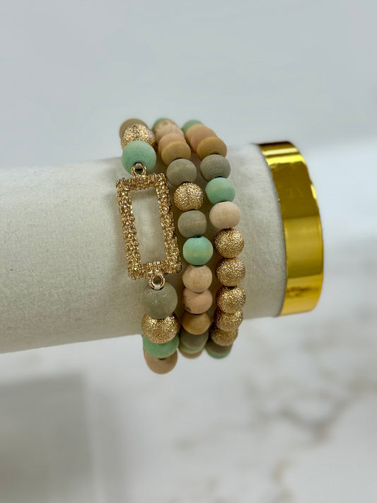 Beige Bead Stretch Bracelet Set