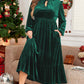 Plus Green Velvet Frill Neck Dress