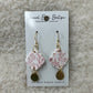 Pink Floral and Gold Dangle Earrings