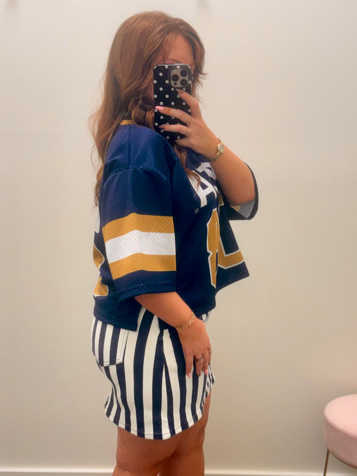 Navy Striped Denim Skirt