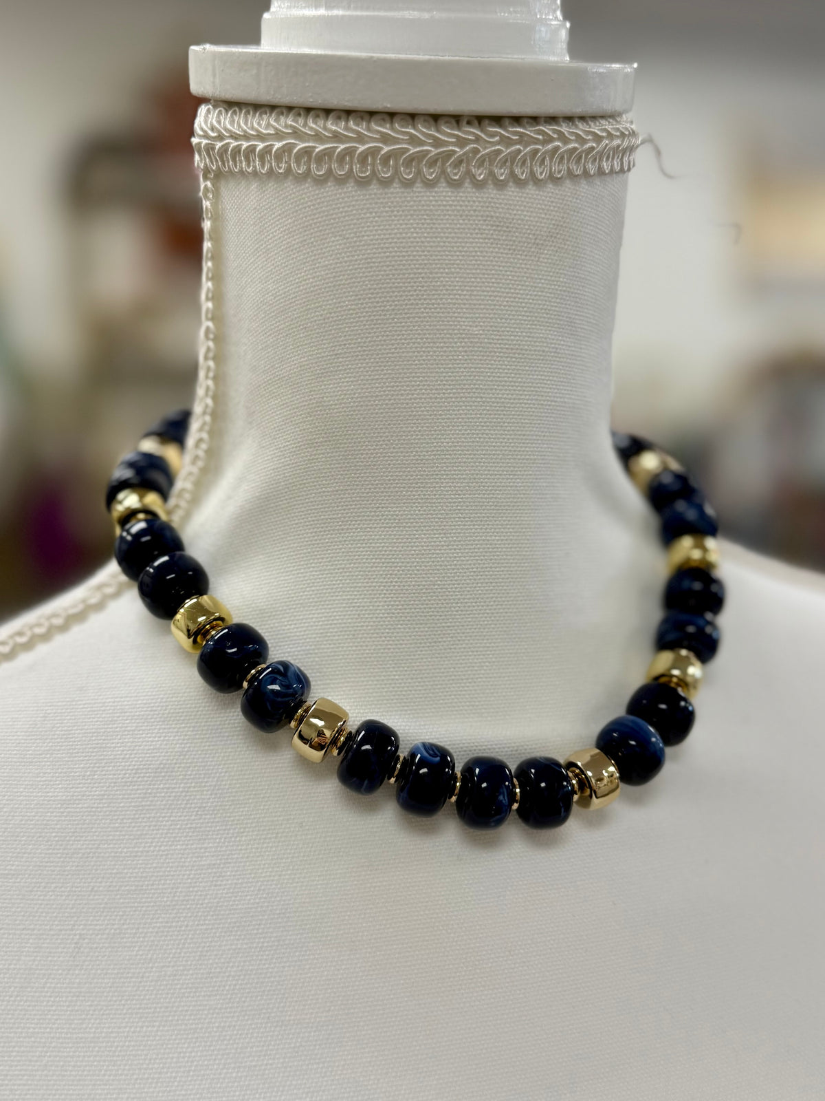 Navy & Gold Beaded Necklace