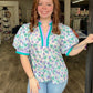 Blue Combo Bubble Sleeve Top
