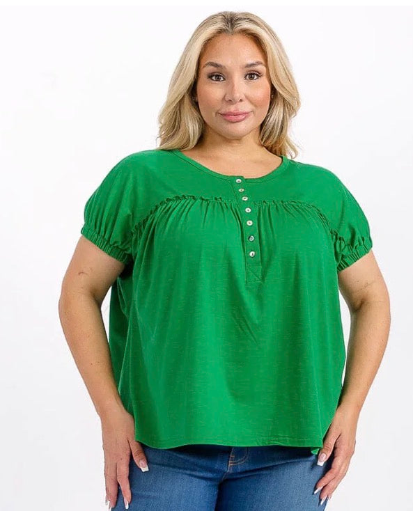 Plus Green Button Detail Top