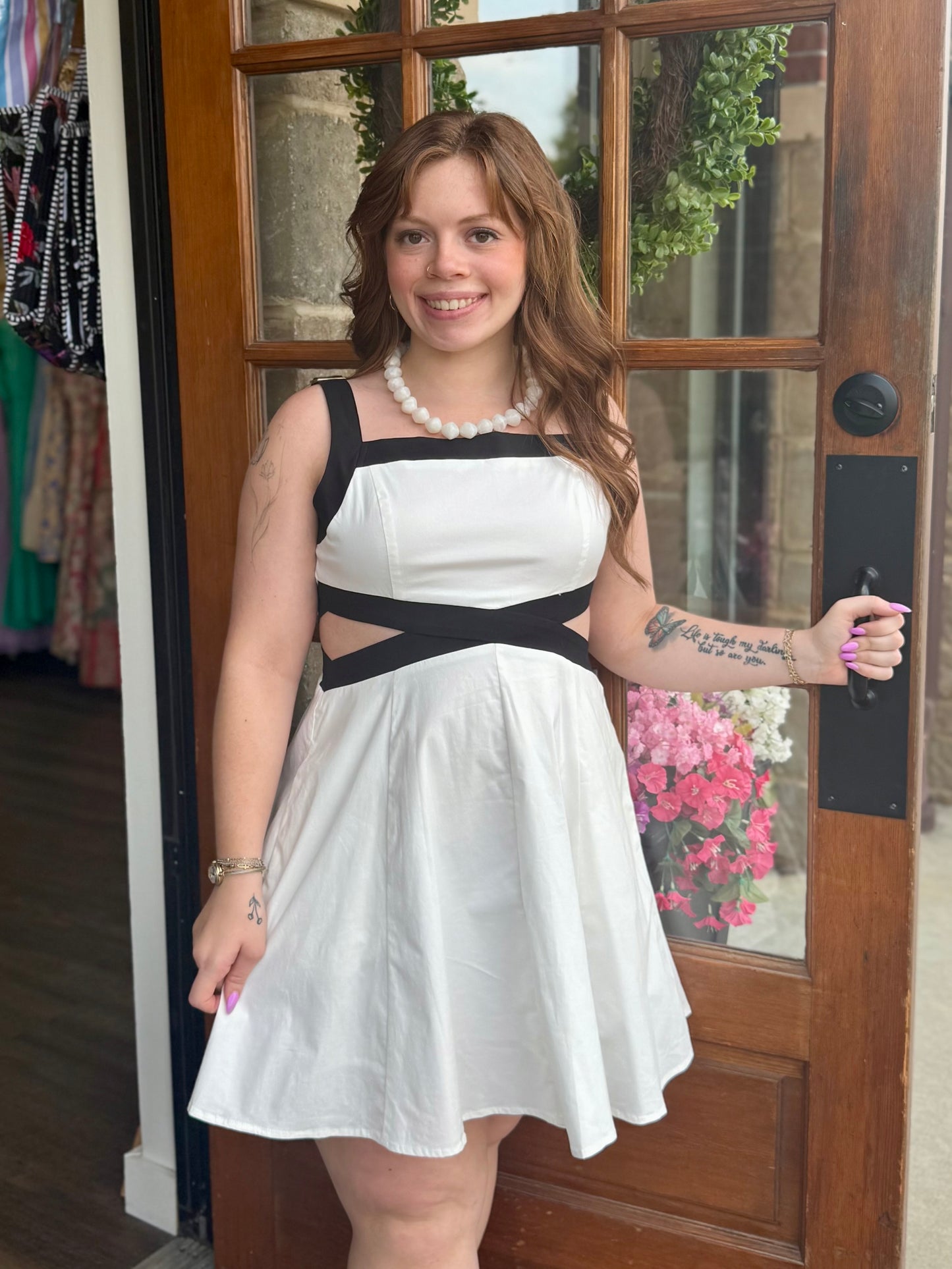 White Cut Out Fit & Flare Mini Dress