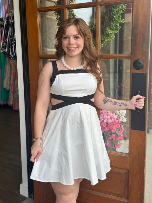 White Cut Out Fit & Flare Mini Dress