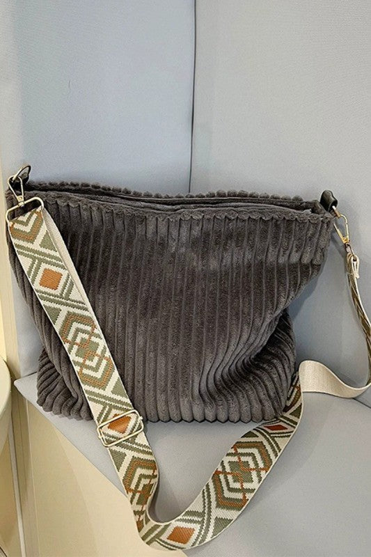 Grey Corduroy Tote Bag