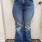 Petite Distressed Super High Rise 70’s Inspired Flare Jeans