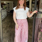 Pink Floral Slit Wide Leg Smocked High Waist Pants