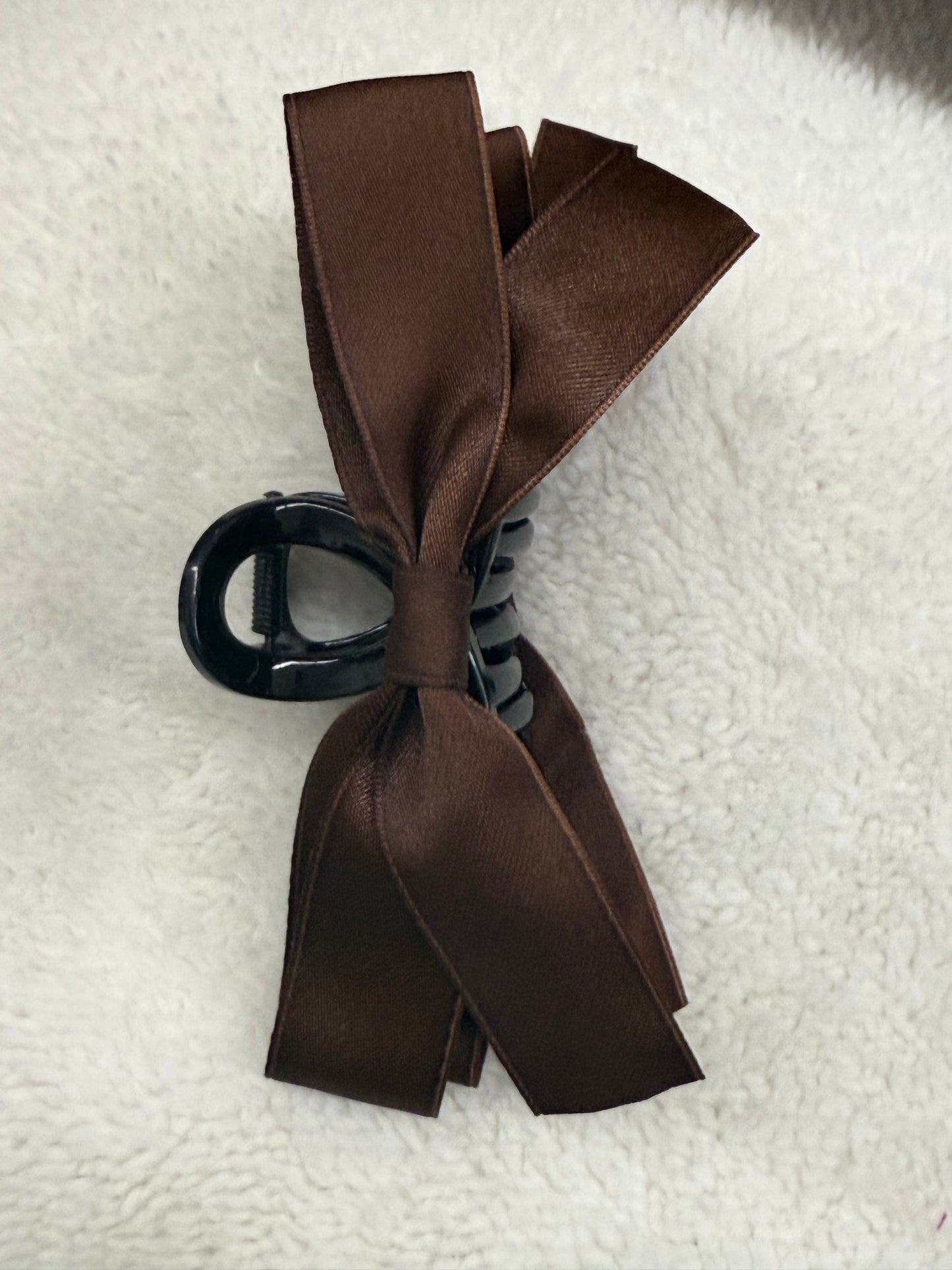 Brown Silk Ribbon Bow Claw Hairclip