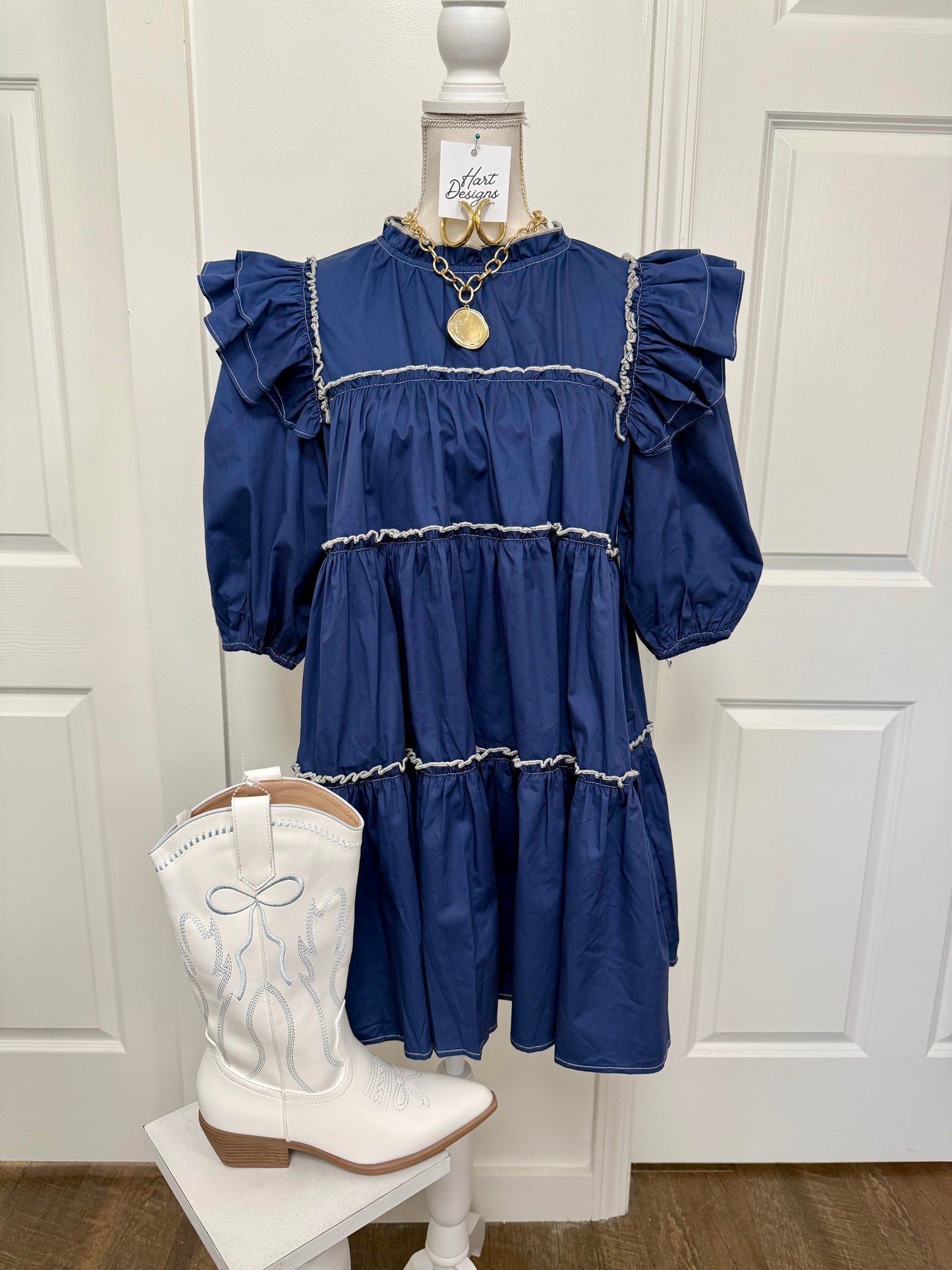Navy Puff Sleeve Mini Dress