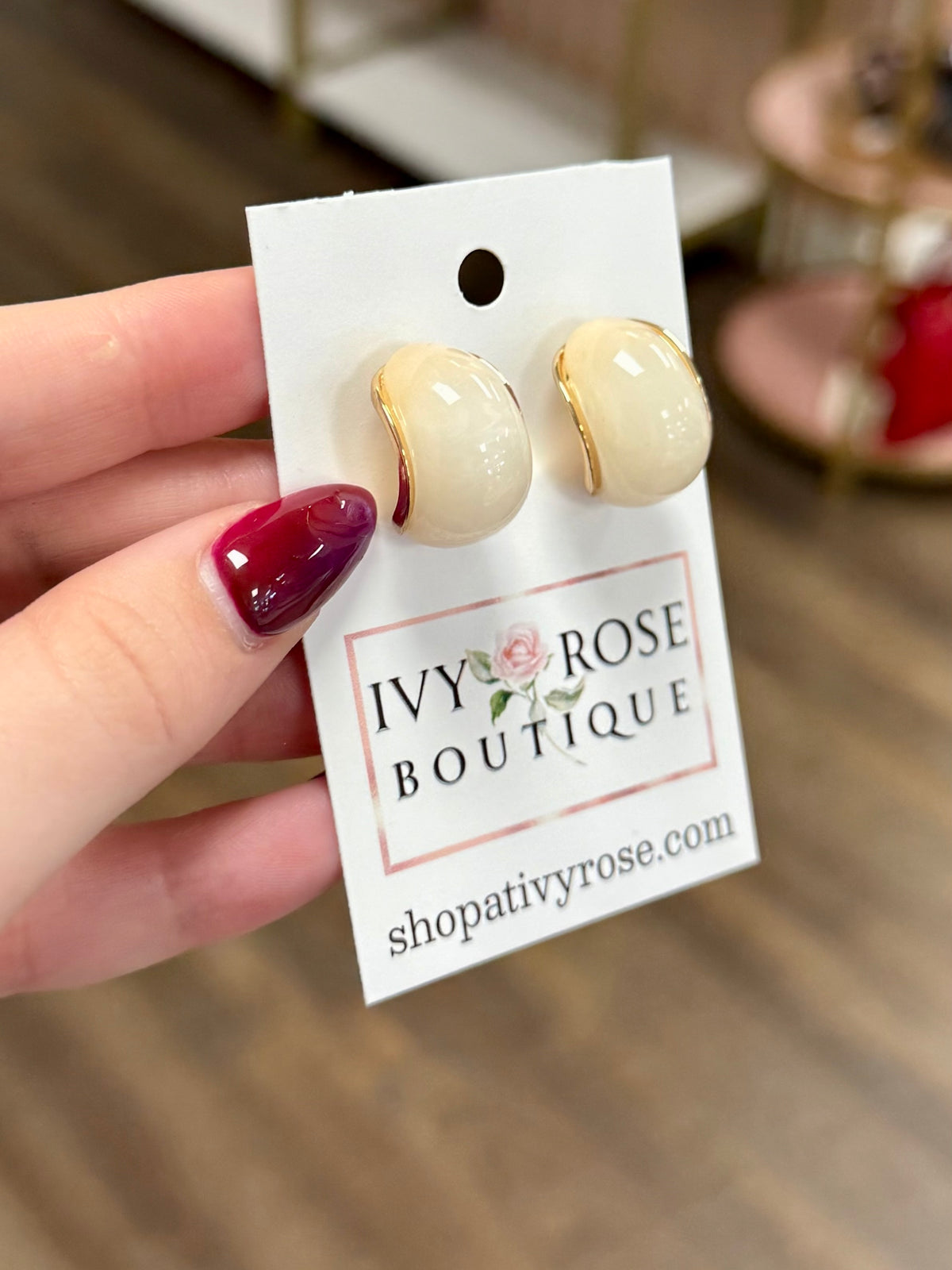 Ivory & Gold Huggie Earrings