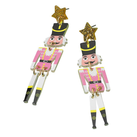 Pink Resin Nutcracker Earrings