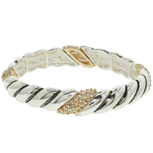 Ornate Rhinestone Ribbed Stretch Bracelet : Gold