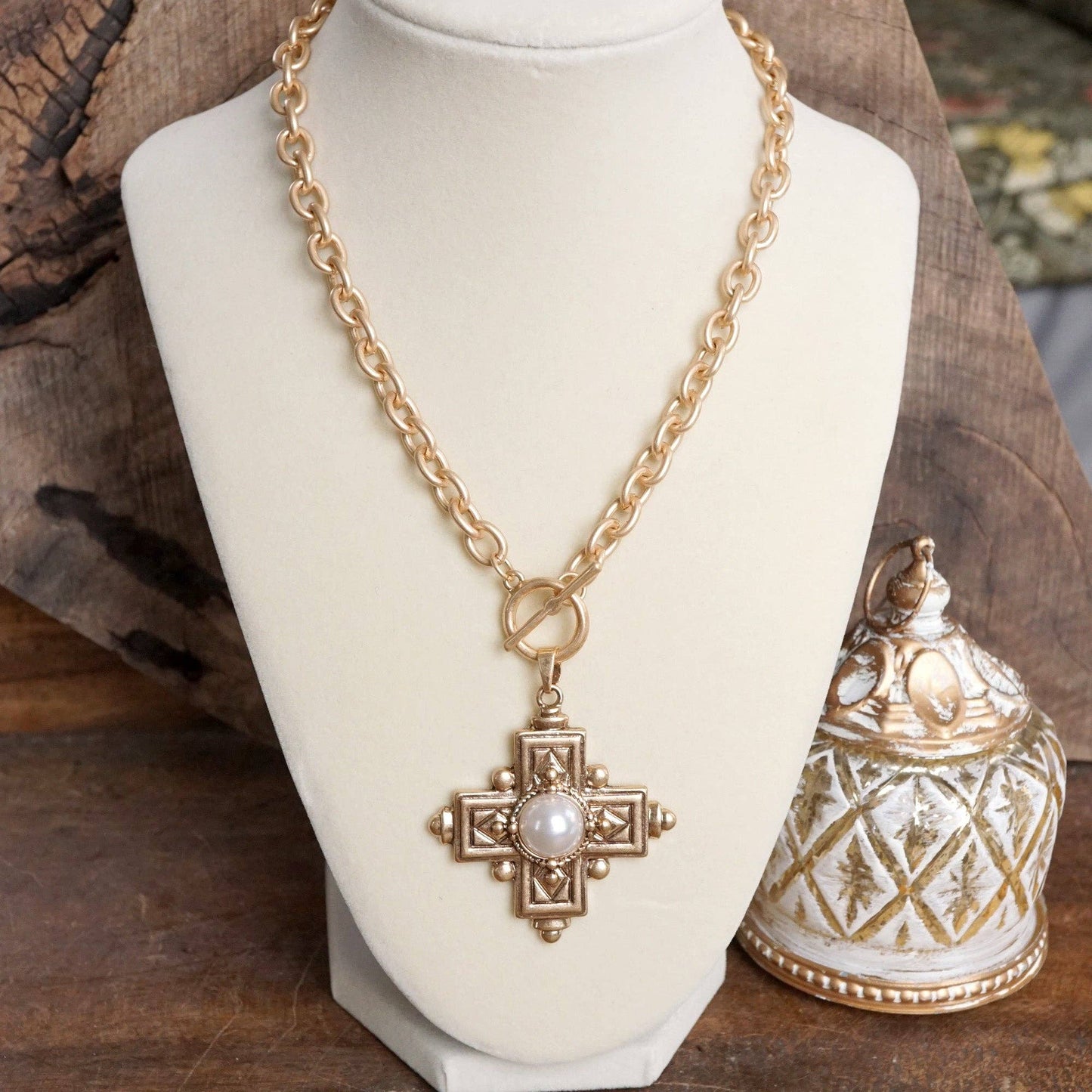 Gold Boho Cross Statement Bangle Bracelet