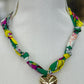 Green Floral Scarf Heart Charm Necklace