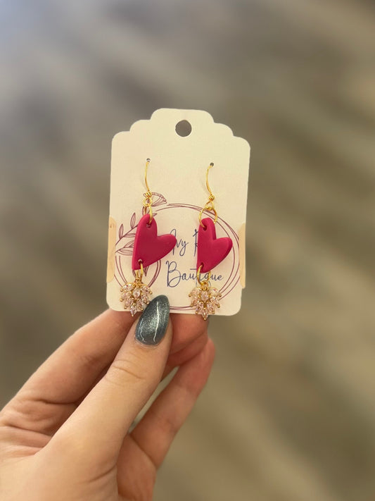 Fuchsia Crystal Heart Dangle Earring