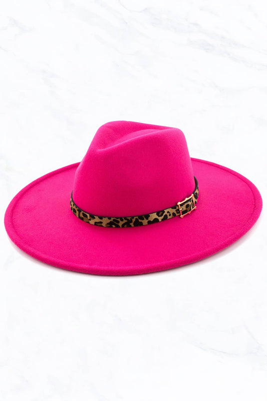 Fuchsia Felt Hat with Leopard Belt