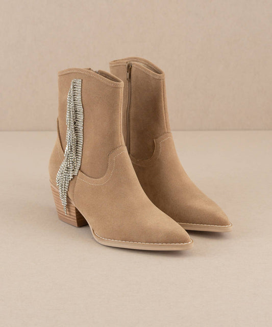 Khaki Rhinestone Fringe Cowboy Western Boot