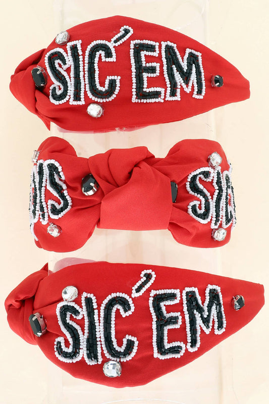 Red Gameday Beaded Sic'em Knotted Headband
