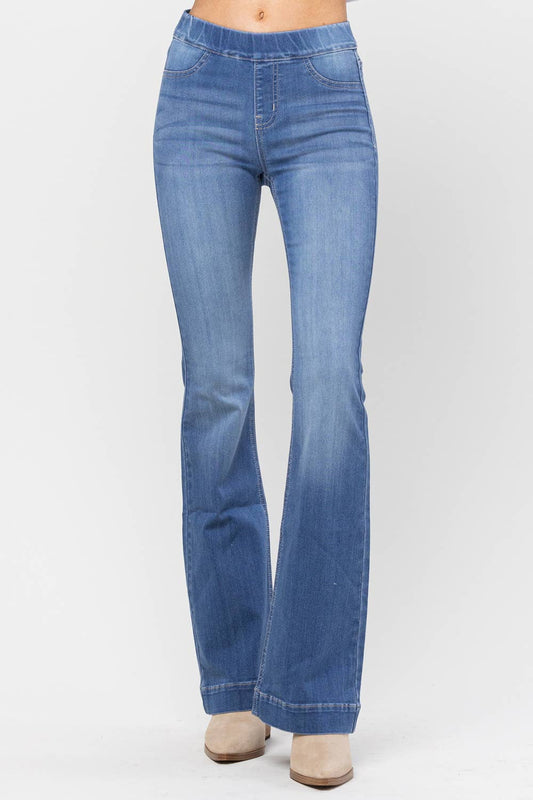 Light Denim Pull On Flare Jeans